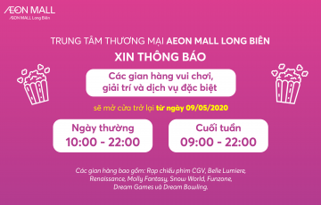 AEON MALL Long Biên mở cửa trở lại rạp chiếu phim, gym, spa