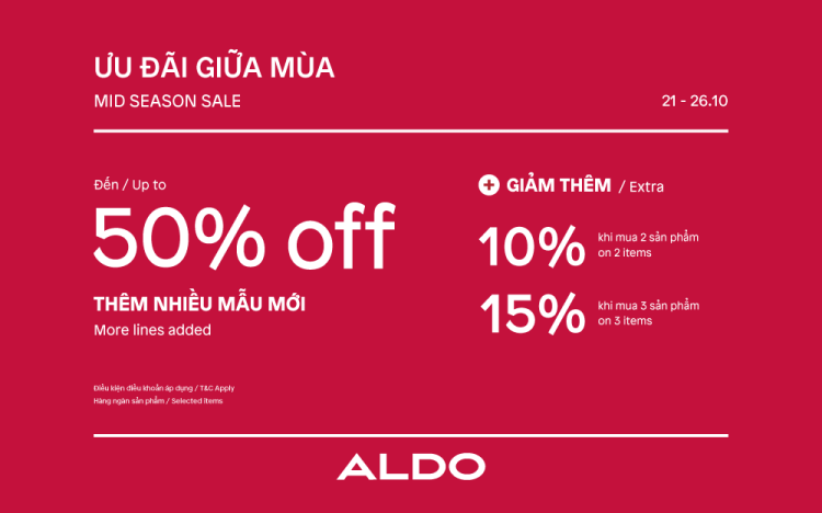 ALDO – MID SEASON SALE: THÊM NHIỀU MẪU MỚI, THÊM NHIỀU ƯU ĐÃI