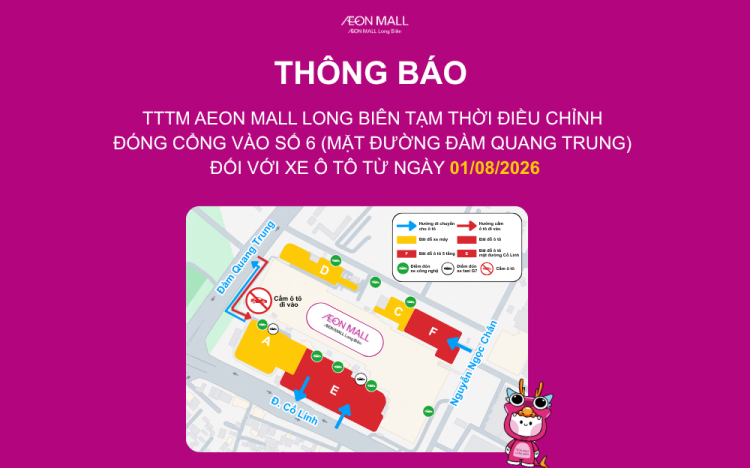 AEON MALL LONG BIÊN THÔNG BÁO TẠM THỜI ĐIỀU CHỈNH LỐI VÀO CỔNG SỐ 6