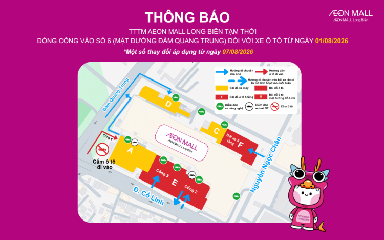 AEON MALL LONG BIÊN THÔNG BÁO TẠM THỜI ĐIỀU CHỈNH LỐI VÀO CỔNG SỐ 6